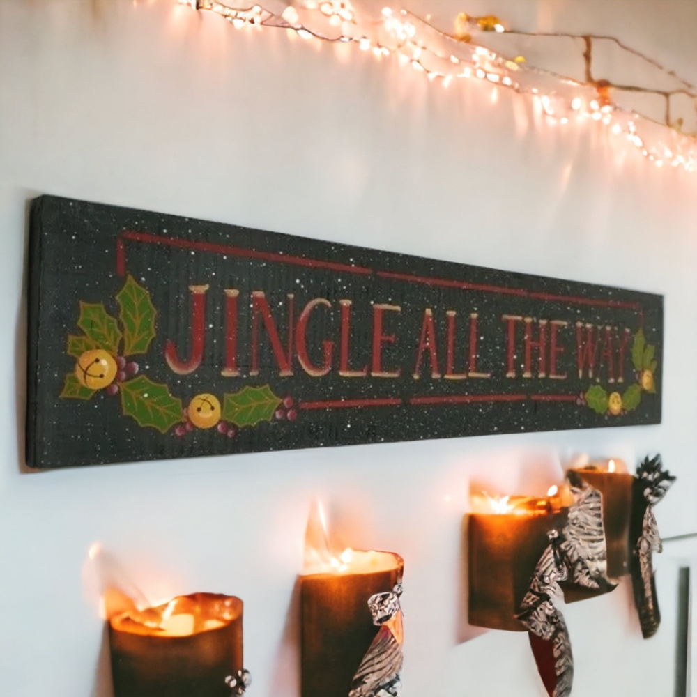 JINGLE ALL THE WAY Wooden Rectangular Black Red Christmas Sign